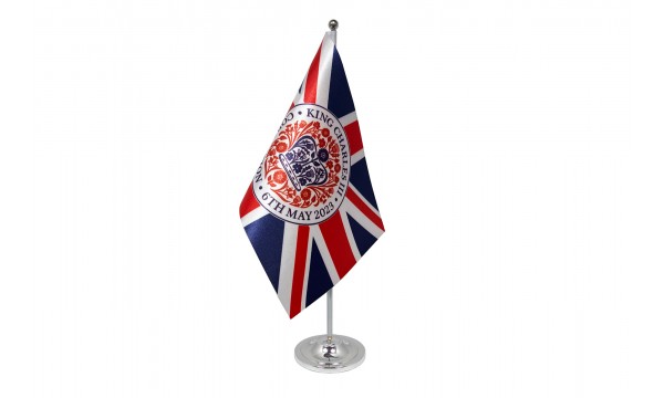 King Charles III Coronation Logo (Union Background) Satin Table Flag